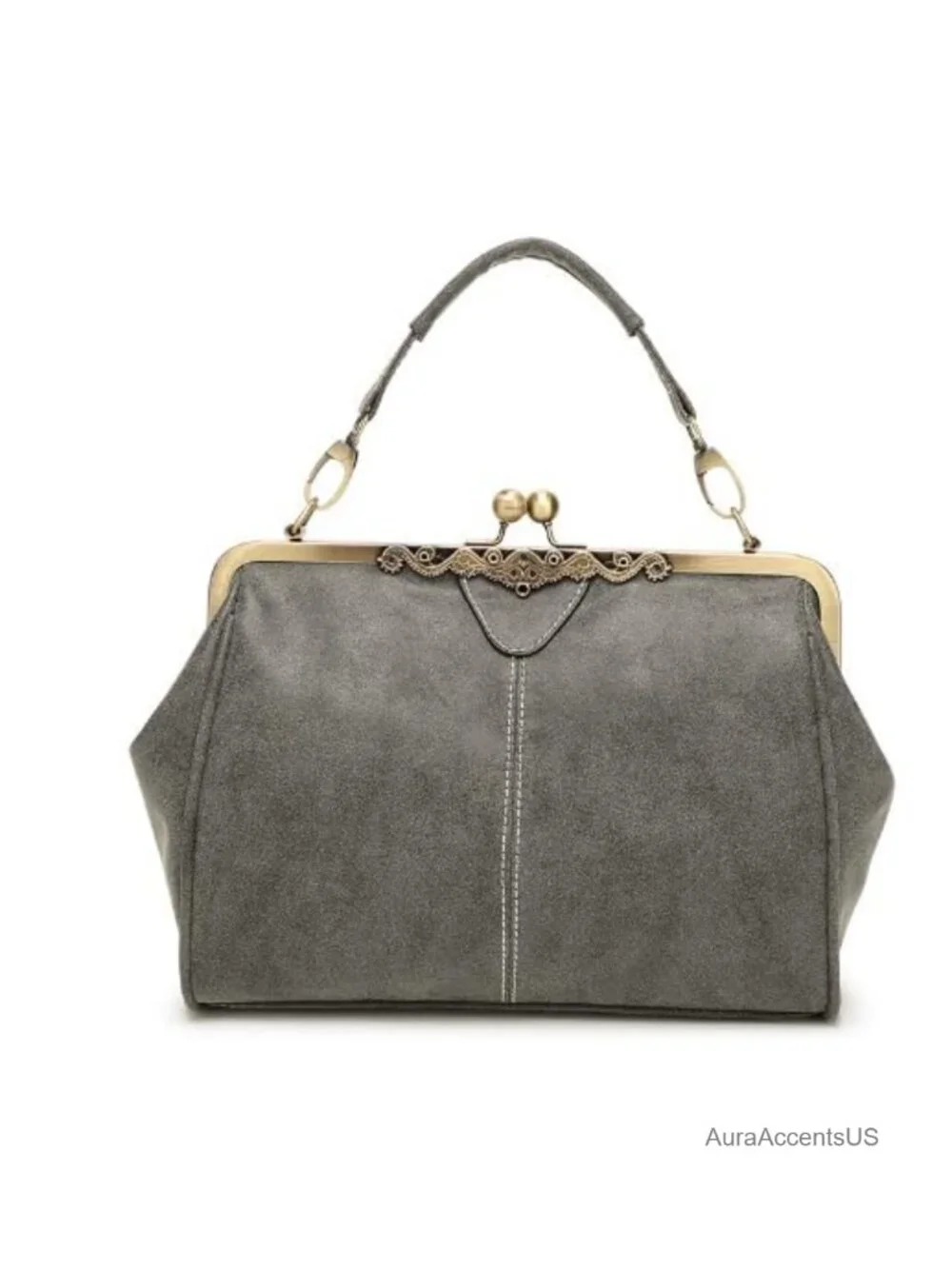 Vintage Kiss Lock Handbag PU Leather Evening Clutch Satchel Retro Hollow
